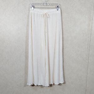 02125 Zig Zag Stripe cream pleated wide leg ruffle hem pants L